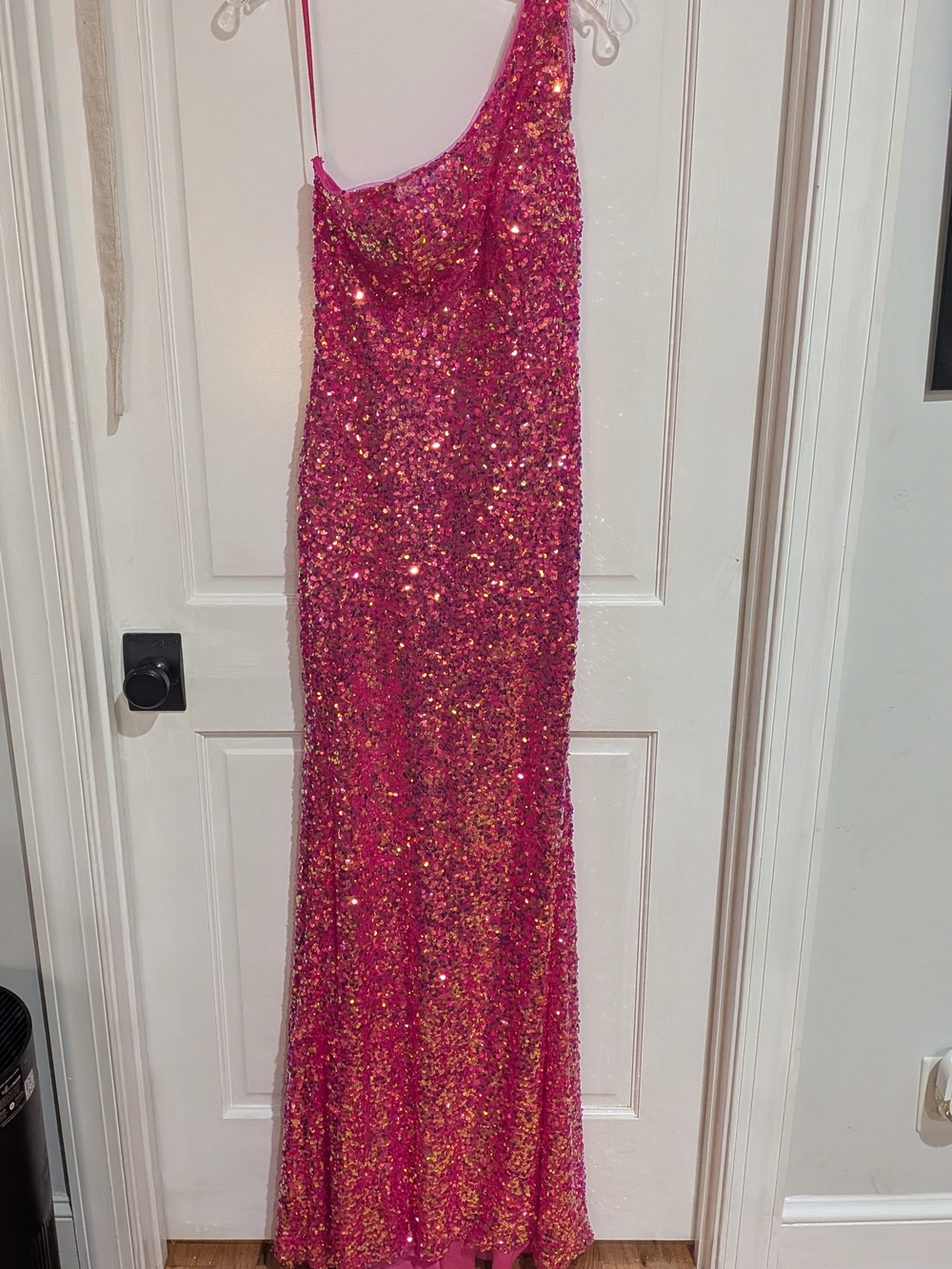 Sparkling Hot Pink Sequin One-Shoulder Formal Or Prom Dress
